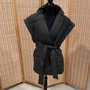 GAP Olive Green Tie Waist Puffer Vest